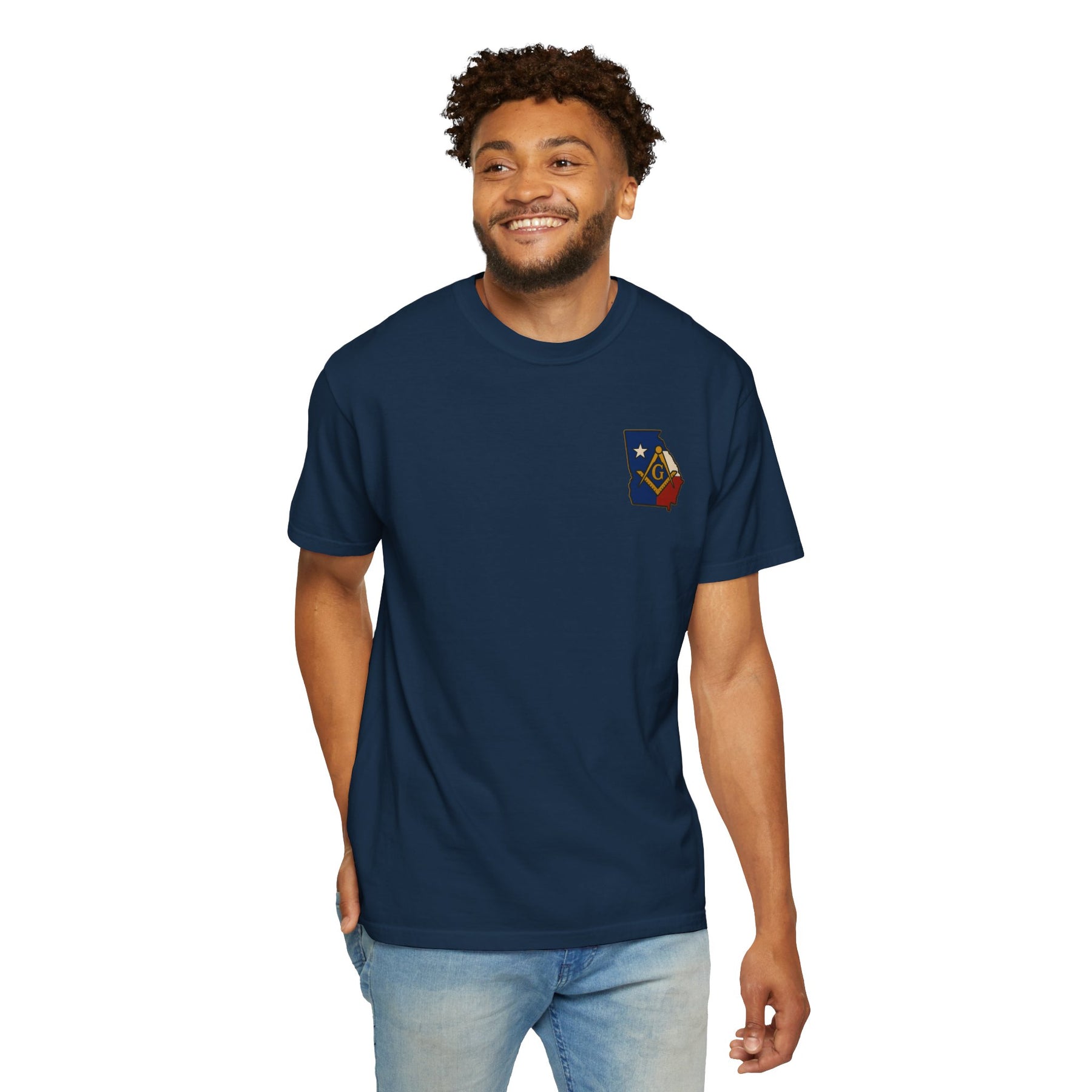 Master Mason Blue Lodge T-Shirt - Garment-Dyed Georgia Mason - Bricks Masons