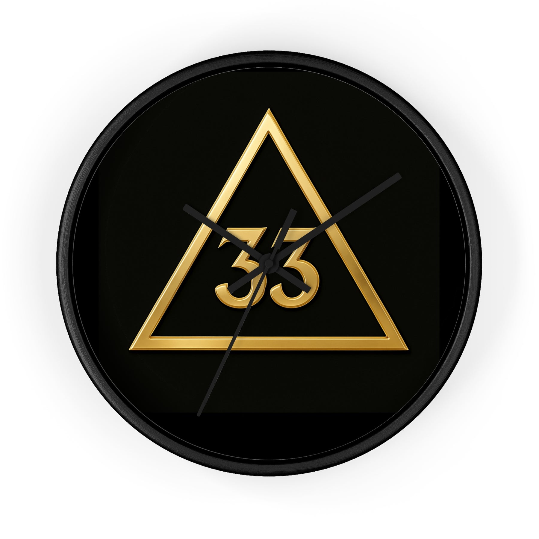 33rd Degree Scottish Rite Clock - Golden Triangle 33 Emblem on Wood Frame - Bricks Masons