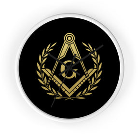 Master Mason Blue Lodge Clock - Wreath with Square & Compass G in Wooden Frame - Bricks Masons