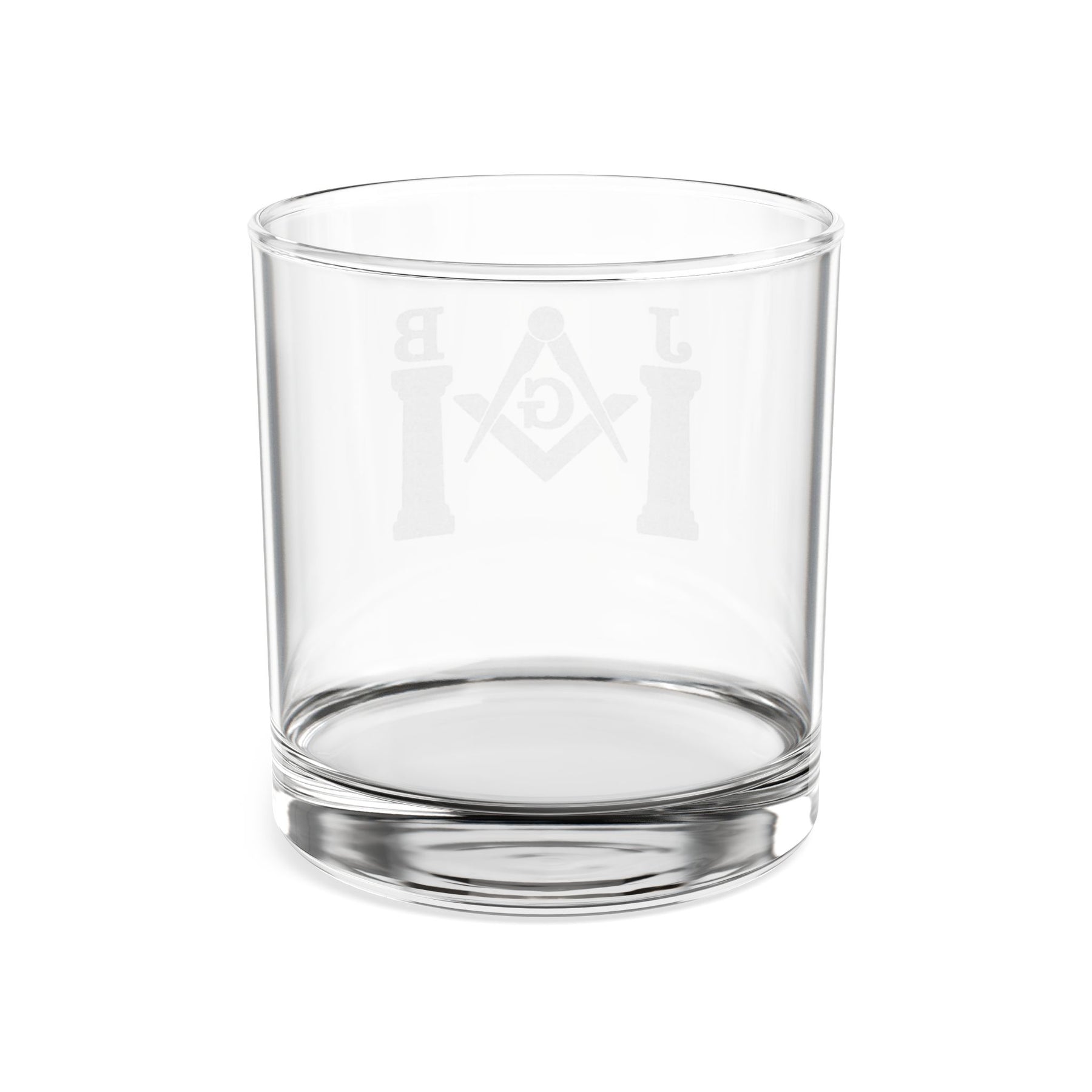 Vaso de whisky de la Logia Azul de Maestro Masón - Escuadra y compás con dos pilares J&amp;B