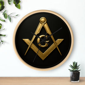 Master Mason Blue Lodge Clock - S&C with G Design on Wood Frame - Bricks Masons