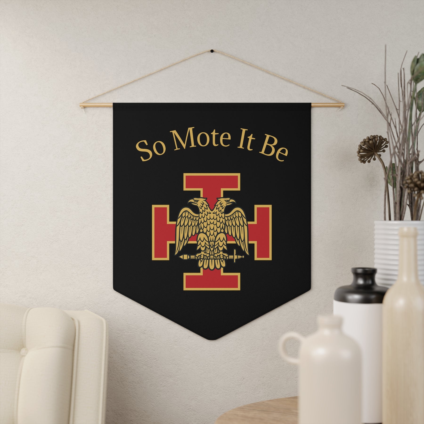33rd Degree Scottish Rite Pennant - So Mote It Be with Red Cross & Double-Headed Eagle - Bricks Masons