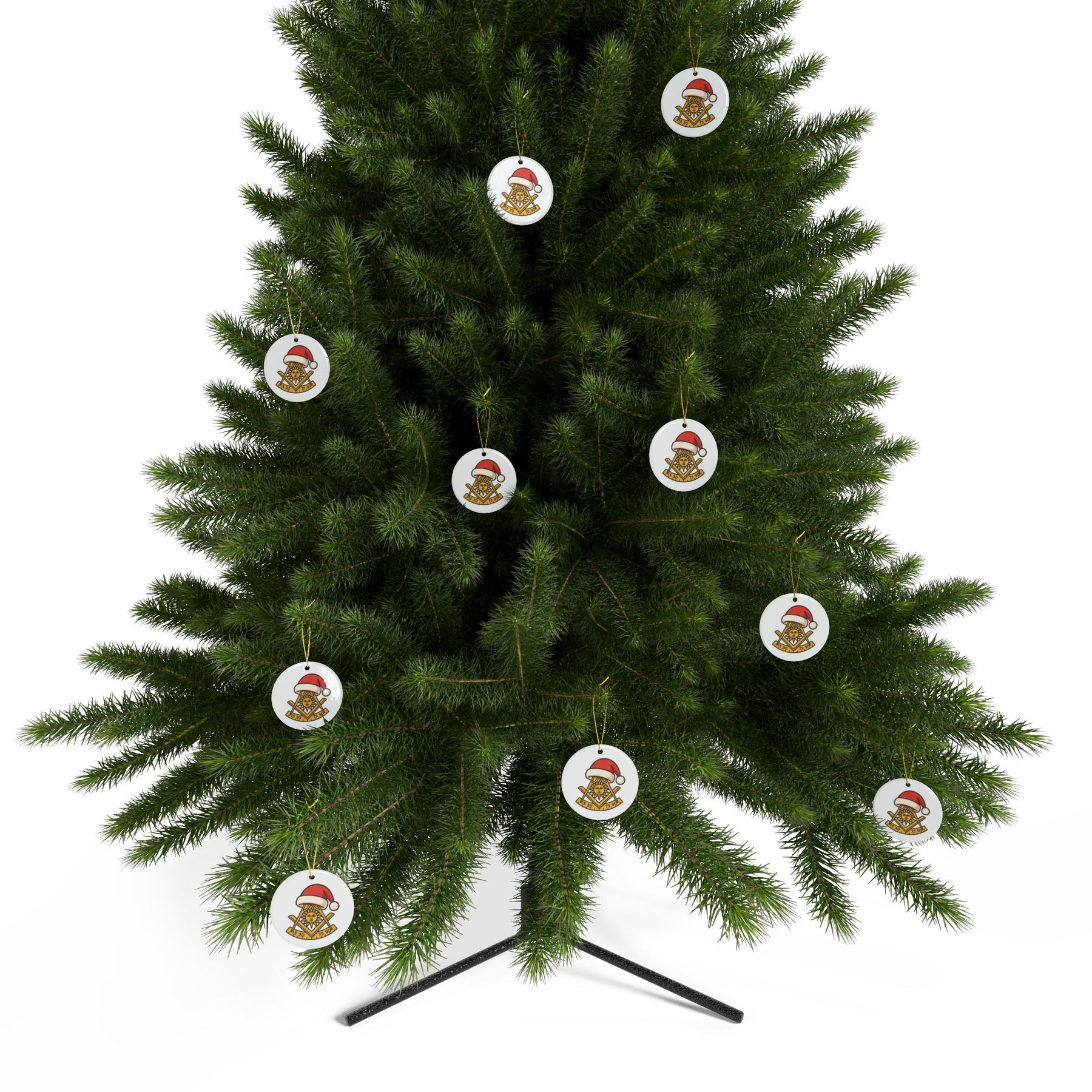 Past Master Blue Lodge Christmas Ornament - Gold Square & Compasses with Quadrant Sun - Bricks Masons