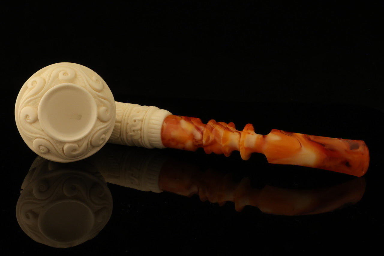 Master Mason Blue Lodge Meerschaum Pipe - Wax Coated With Square & Compass G - Bricks Masons
