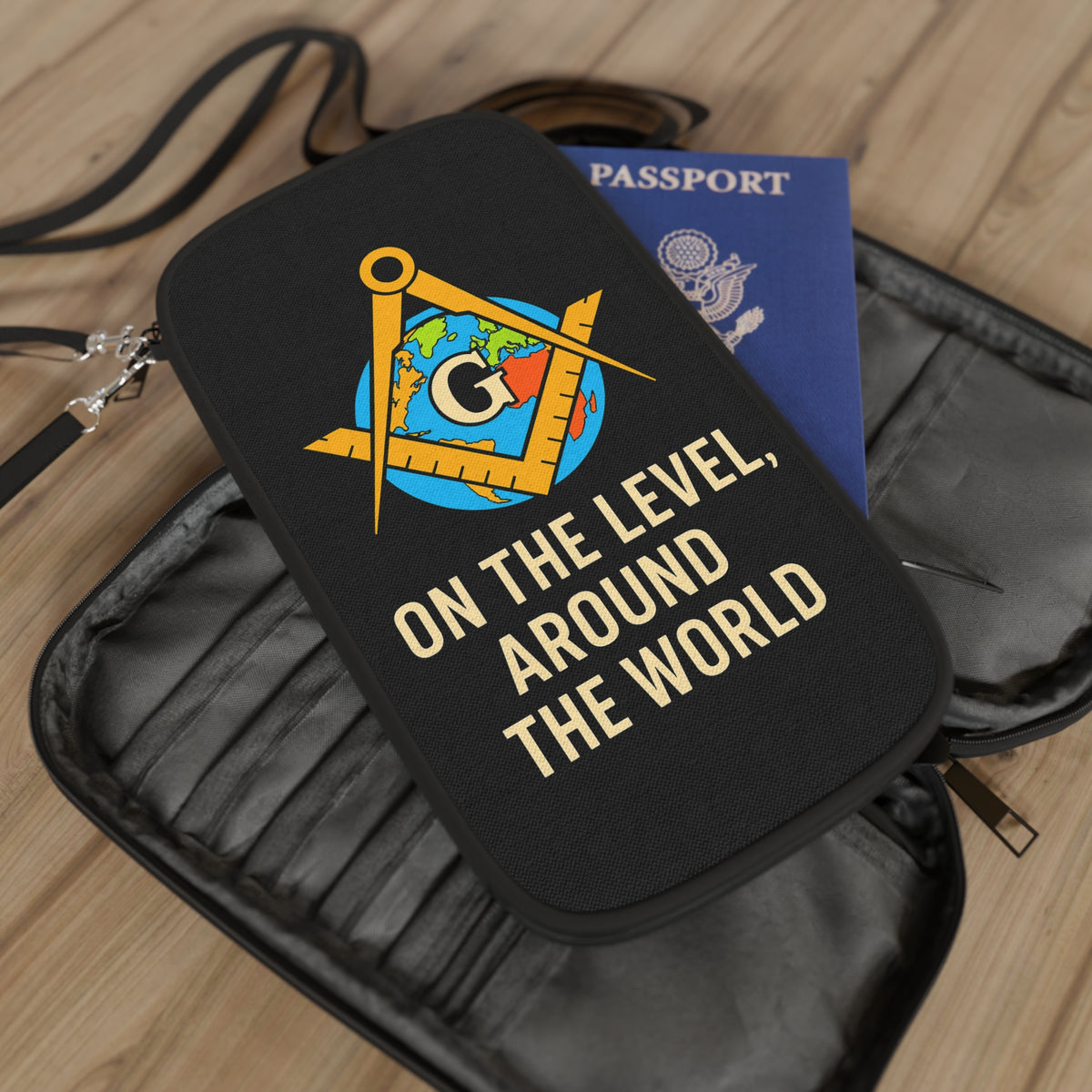 Master Mason Blue Lodge Passport Wallet - On The level Around the world - Bricks Masons