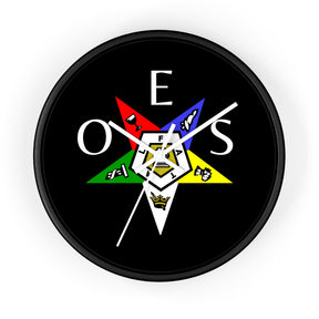 OES Clock - Colorful Star Emblem with OES Lettering on Wooden Frame - Bricks Masons