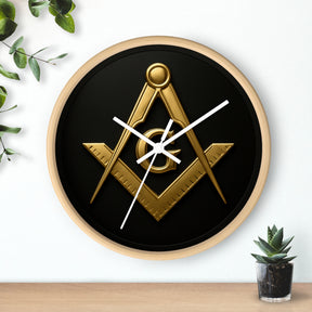 Master Mason Blue Lodge Clock - S&C with G Design on Wood Frame - Bricks Masons