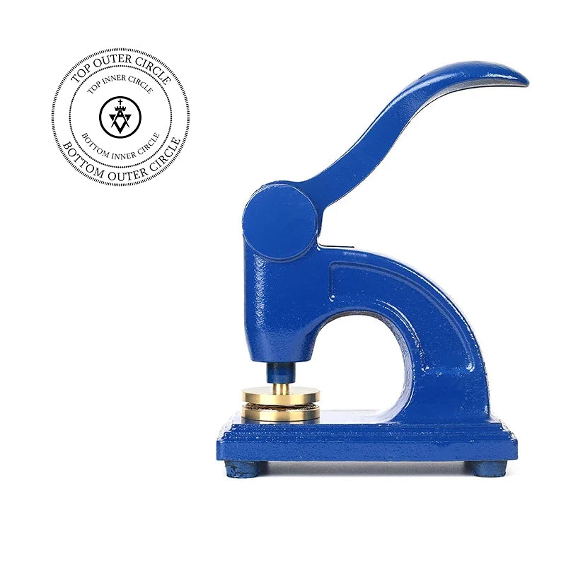 Allied Masonic Degrees Long Reach Seal Press - Heavy Embossed Stamp Blue Color Customizable - Bricks Masons