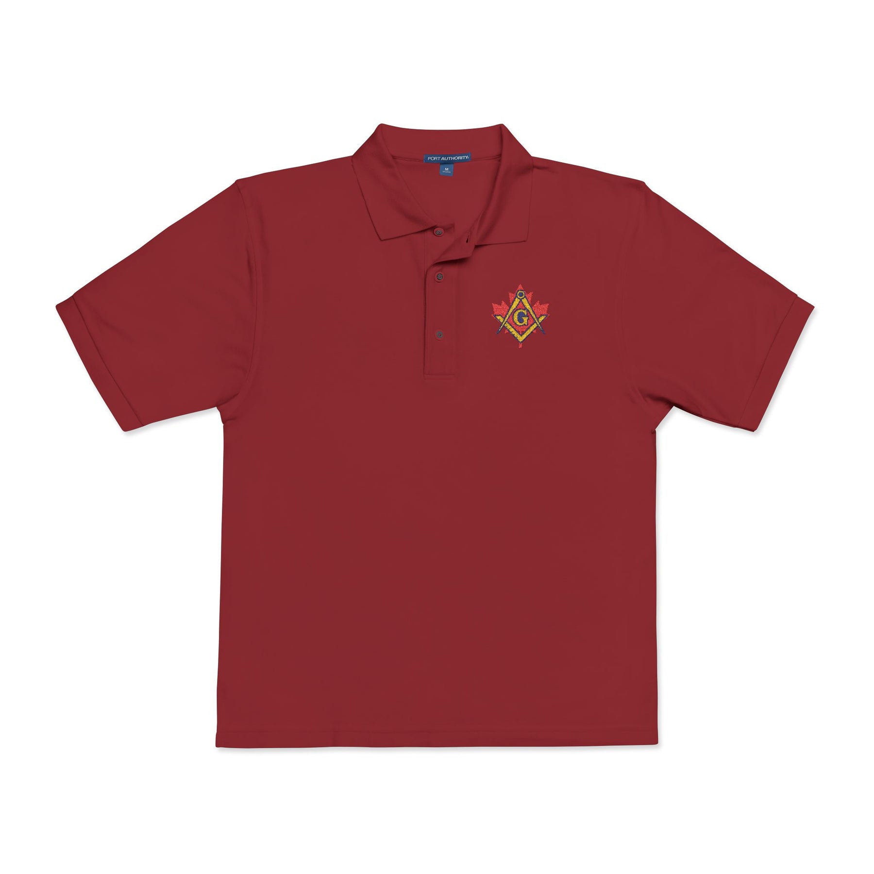 Master Mason Blue Lodge Canada Jurisdiction Polo Shirt - Embroidered Square & Compass G Maple Leaf - Bricks Masons