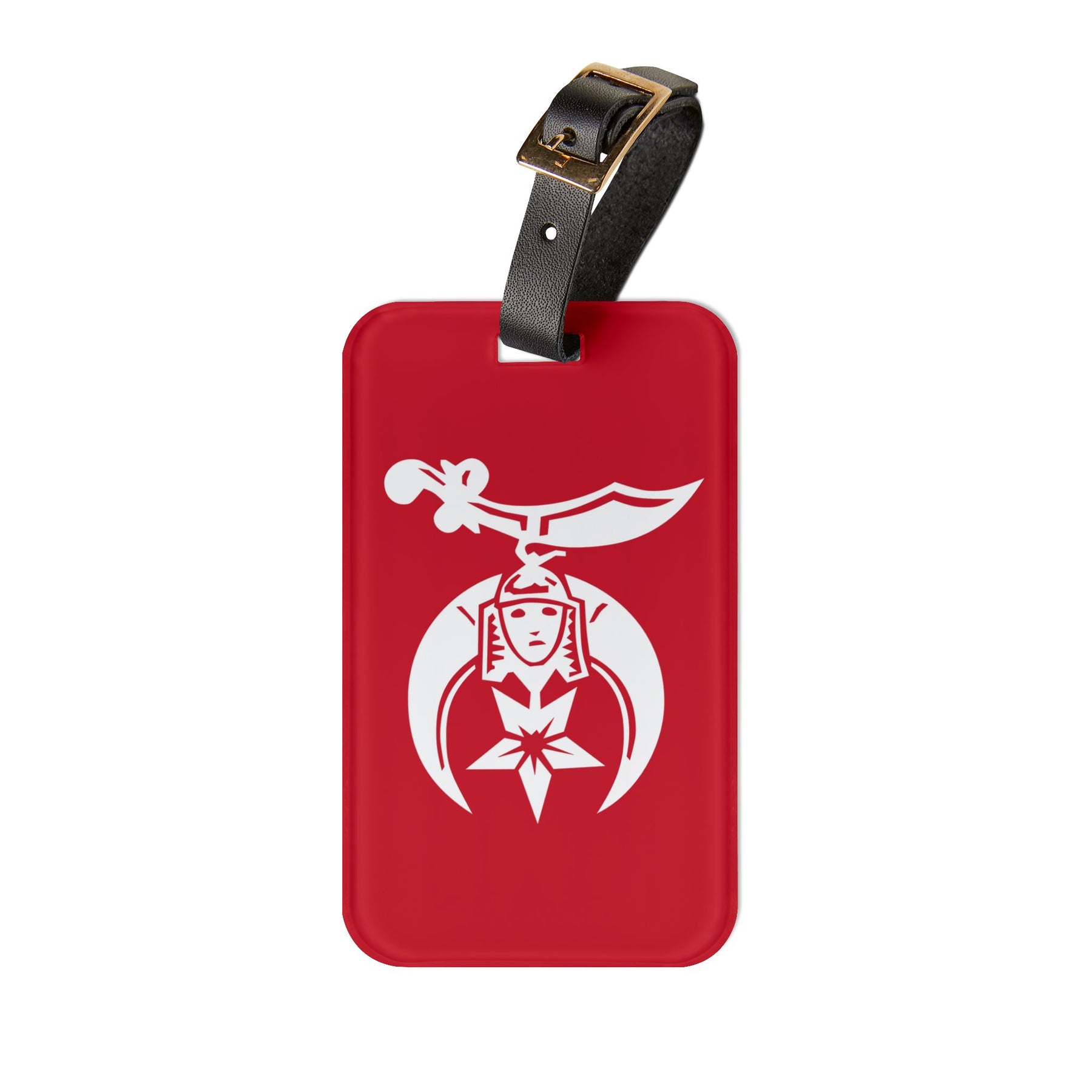 Shriners Luggage Tag - Red With Black Leather Strap - Bricks Masons