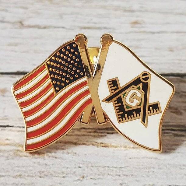 Master Mason Blue Lodge Lapel Pin - Square and Compass USA flag Friendship