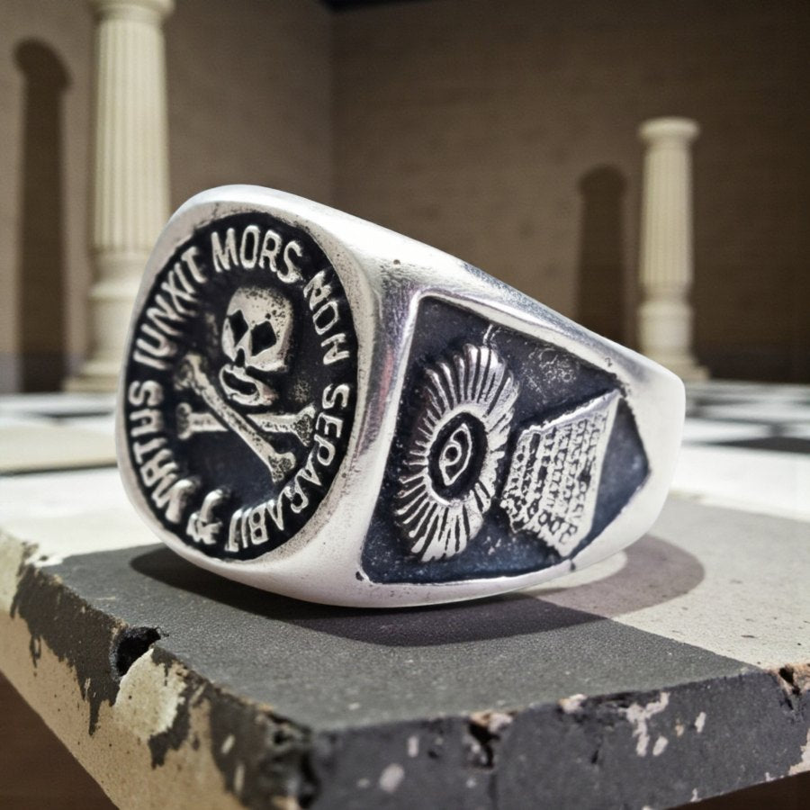 Silver Masonic Ring Virtus Junxit Mors Masonry Art 61 - Bricks Masons
