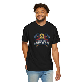 Master Mason Blue Lodge T-Shirt - Garment-Dyed Firefighter Tee - Bricks Masons