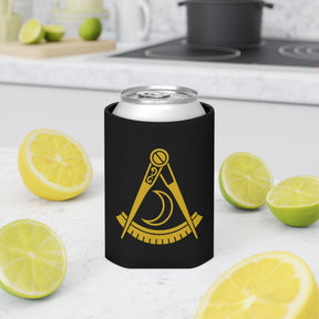 District Deputy Grand Master Blue Lodge Can Cooler - Black & Gold Square & Compass - Bricks Masons