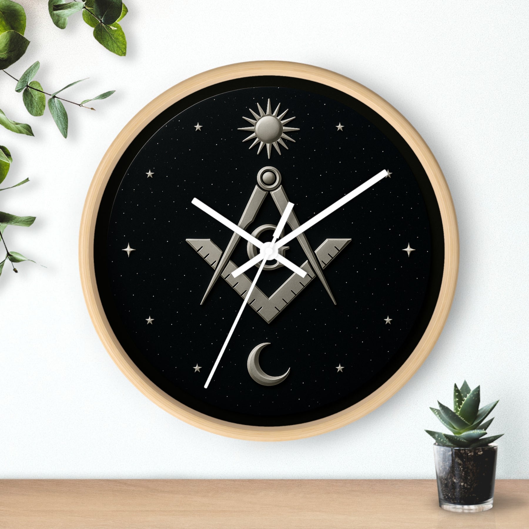 Master Mason Blue Lodge Clock - S&C on Wooden Frame with Plexiglass Cover - Bricks Masons