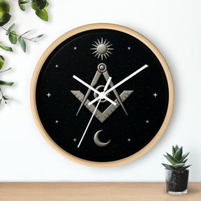 Master Mason Blue Lodge Clock - S&C on Wooden Frame with Plexiglass Cover - Bricks Masons
