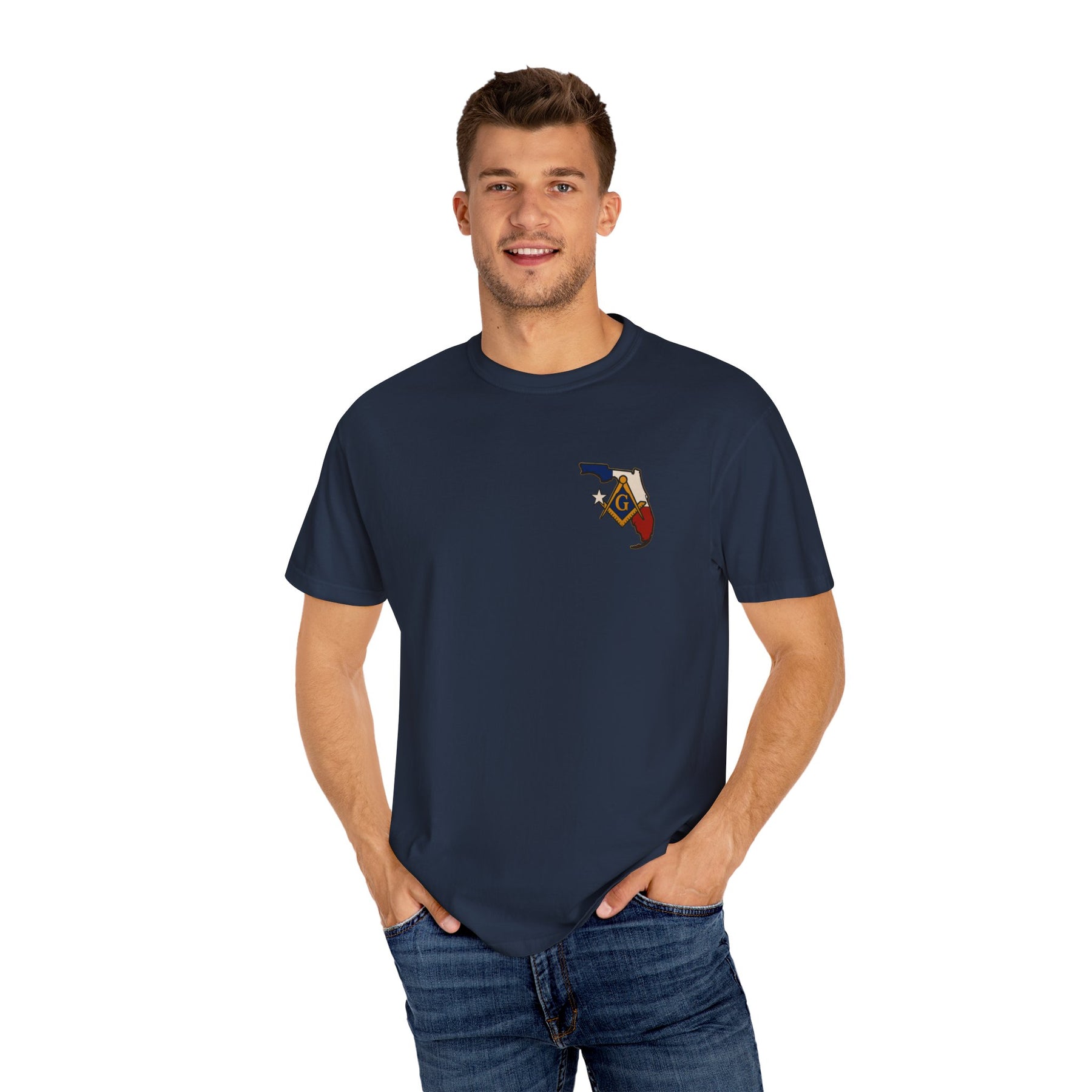 Master Mason Blue Lodge T-Shirt - Garment-Dyed Florida Mason - Bricks Masons