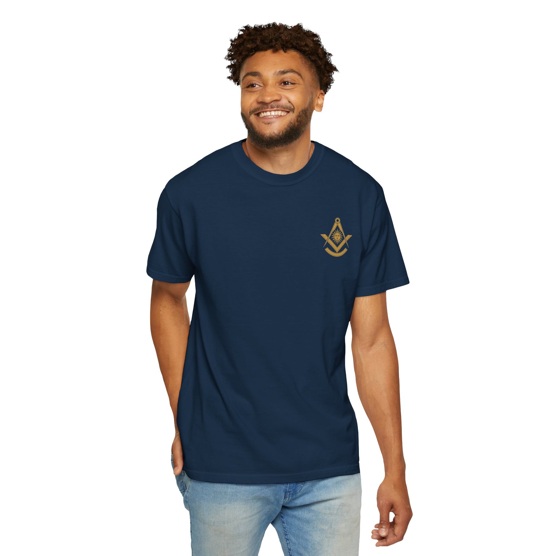 Past Master Blue Lodge T-Shirt - Garment-Dyed Square & Compass, Quadrant - Bricks Masons