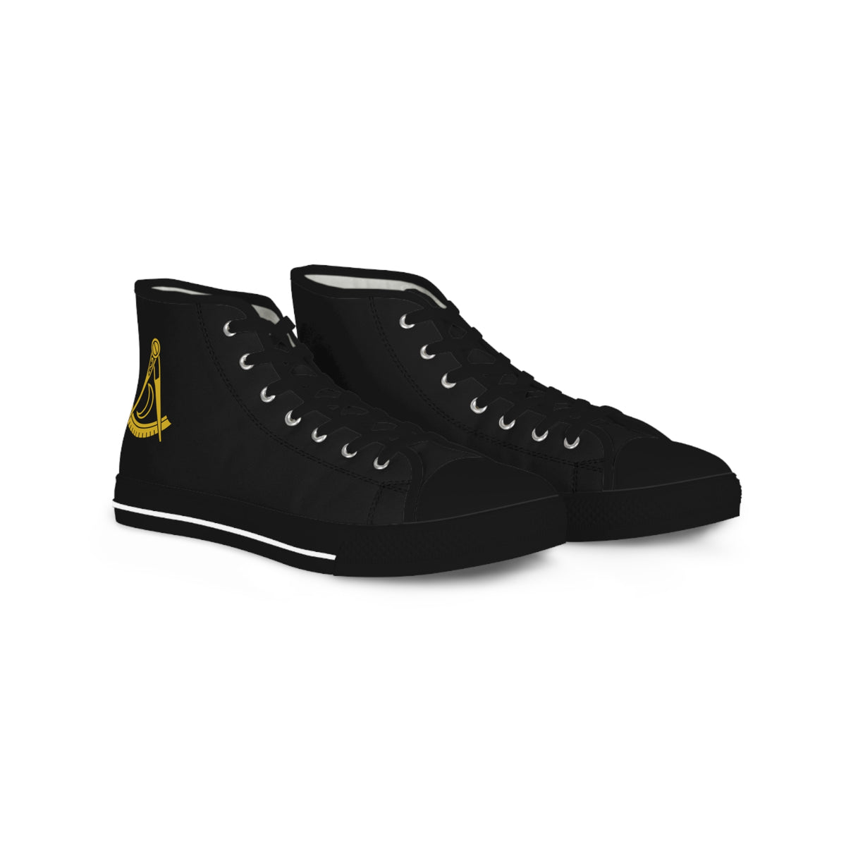District Deputy Grand Master Blue Lodge Sneaker - High Top Black & White Gold Emblem - Bricks Masons