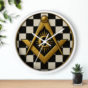 Master Mason Blue Lodge Clock - G and Square & Compass Checkered Dial - Bricks Masons