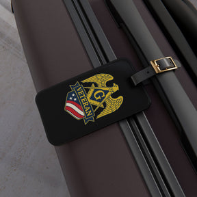 Master Mason Blue Lodge Luggage Tag - Black Veteran Mason With Black Leather Strap - Bricks Masons