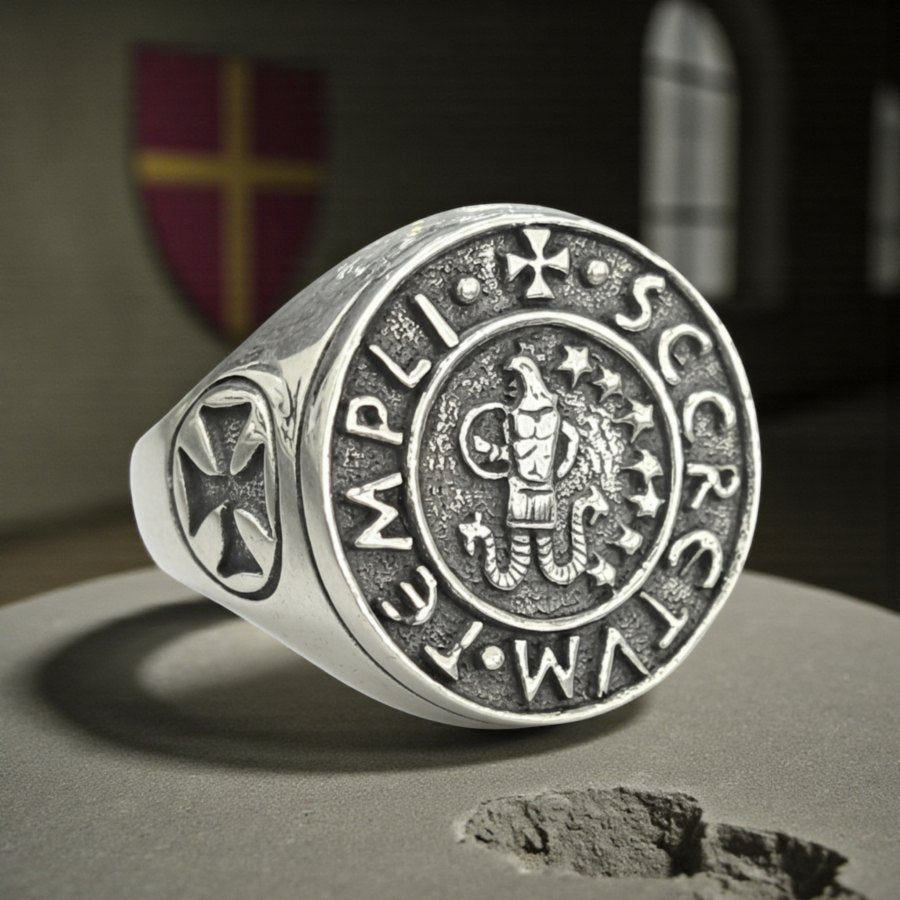 Templar Ring Seal of Abraxas in Silver 1.8 cm Art 773 - Bricks Masons
