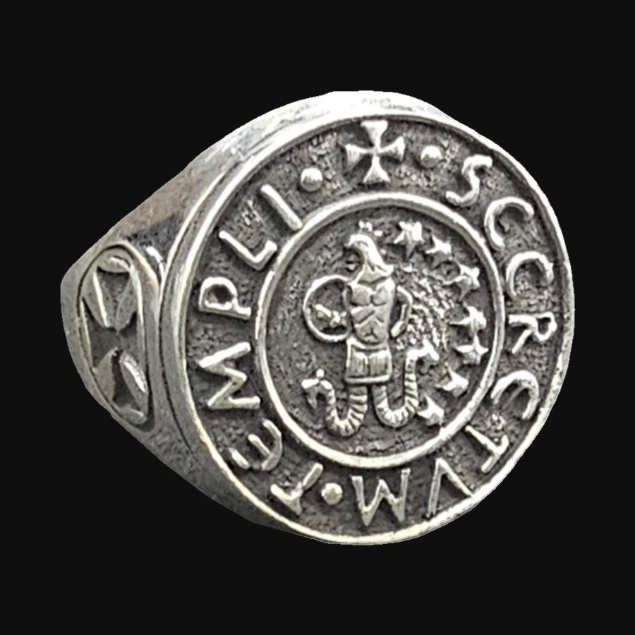 Templar Ring Seal of Abraxas in Silver 1.8 cm Art 773 - Bricks Masons