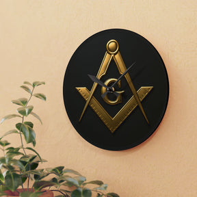 Master Mason Blue Lodge Clock - Square & Compass G Center Piece on Acrylic - Bricks Masons