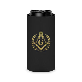 Master Mason Blue Lodge Can Cooler - Gold Square & Compass G With Wreath - Bricks Masons