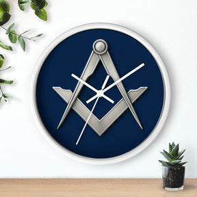 Master Mason Blue Lodge Clock - Minimalist Square & Compass in Wooden Frame - Bricks Masons