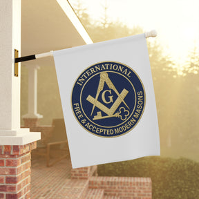 International Masons Yard Flag - White & Blue Printed Poly Poplin - Bricks Masons