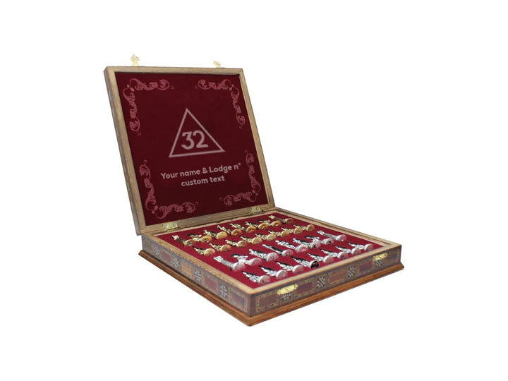 32nd Degree Scottish Rite Chess Set - Wood Mosaic Pattern - Bricks Masons