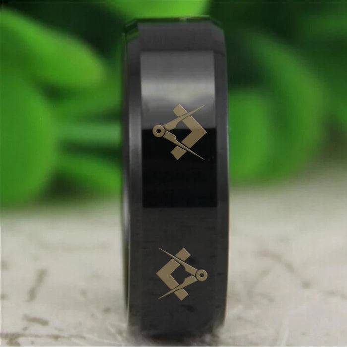 Master Mason Blue Lodge Ring - Reverse Comfort Fit Tungsten Personalizable