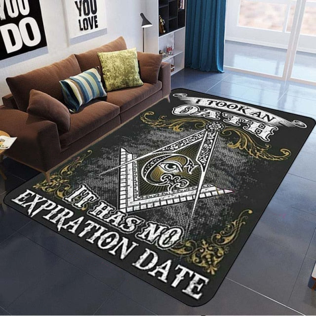 Master Mason Blue Lodge Rug - All Seeing Eye Square and Compass G and Carpets - Bricks Masons