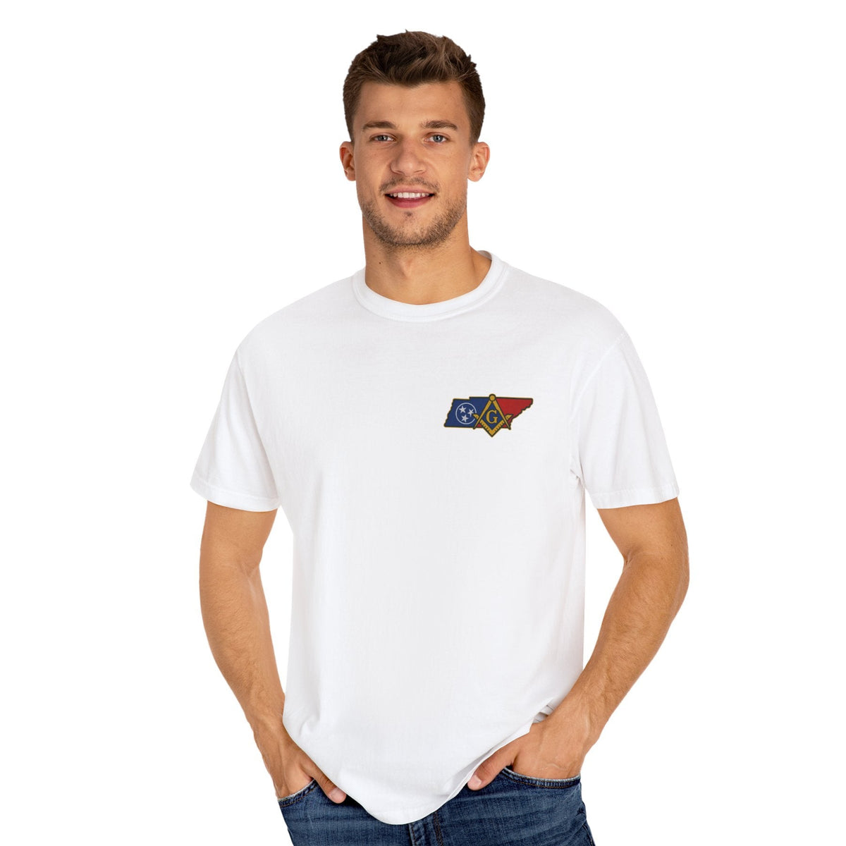 Master Mason Blue Lodge T-Shirt - Garment-Dyed Tennessee Mason - Bricks Masons