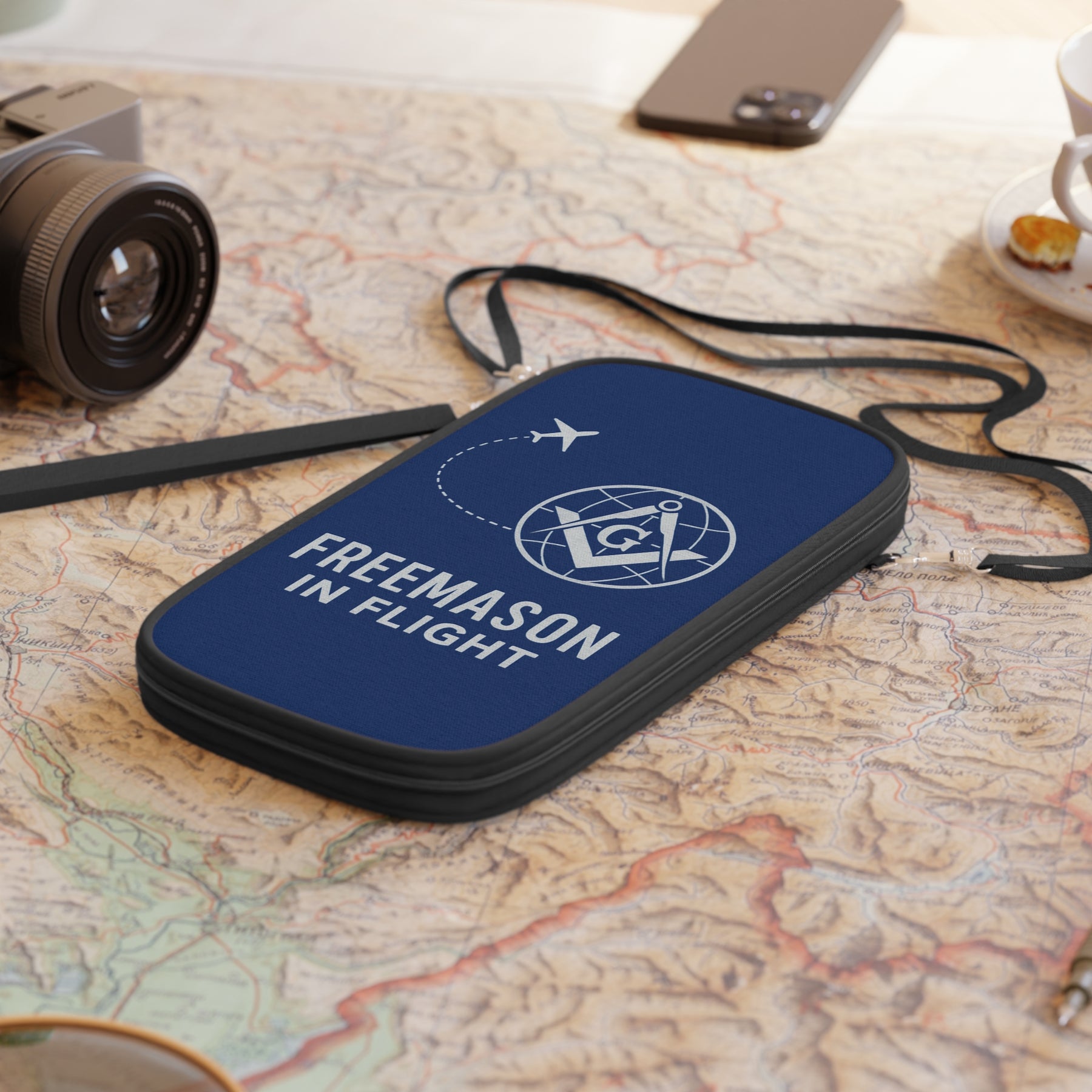 Master Mason Blue Lodge Passport Wallet - Navy Blue Freemason In Flight - Bricks Masons
