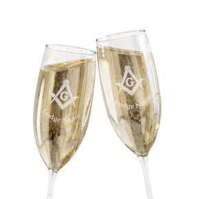 Master Mason Blue Lodge Champagne Flute - Square & Compass G with Personalization - Bricks Masons