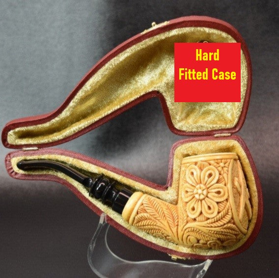 Master Mason Blue Lodge Meerschaum Pipe - Gold & Black Square and Compass G - Bricks Masons