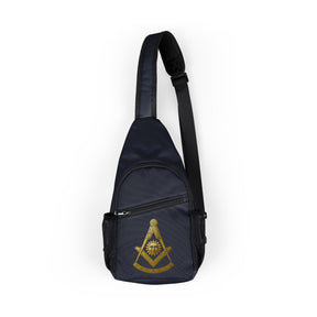 Past Master Blue Lodge Crossbody Bag - Gold Square & Compass Adjustable Strap - Bricks Masons