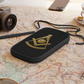 Past Master Blue Lodge Passport Wallet - Gold S&C With Shoulder & Wrist Strap - Bricks Masons