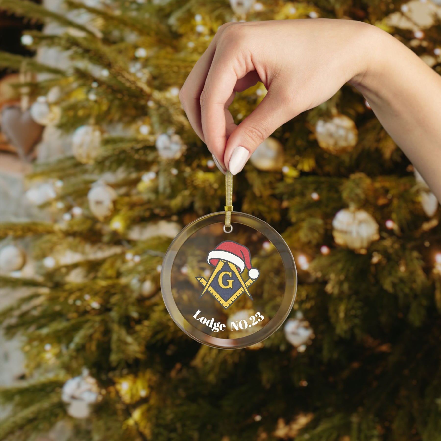 Master Mason Blue Lodge Christmas Ornament - Glass S & G With Customization - Bricks Masons