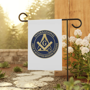 International Masons Yard Flag - White & Blue Printed Poly Poplin - Bricks Masons