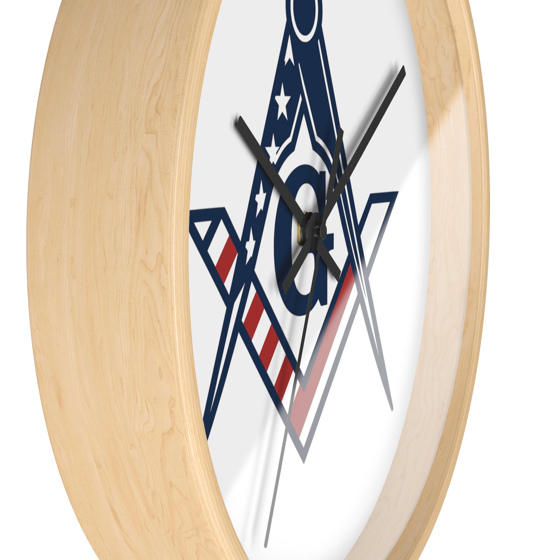 Master Mason Blue Lodge Clock - Square & Compass G with American Flag Design - Bricks Masons