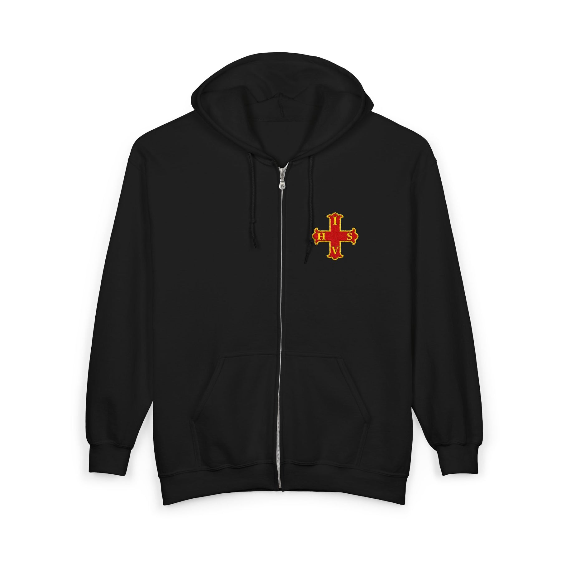 Red Cross of Constantine Hoodie - Zip Up Jacket Embroidered Front & Rear - Bricks Masons