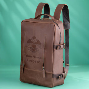 33rd Degree Scottish Rite Backpack - Wings Down Genuine Brown Leather - Bricks Masons