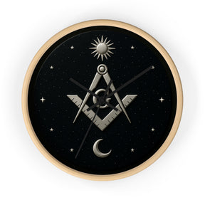 Master Mason Blue Lodge Clock - S&C on Wooden Frame with Plexiglass Cover - Bricks Masons