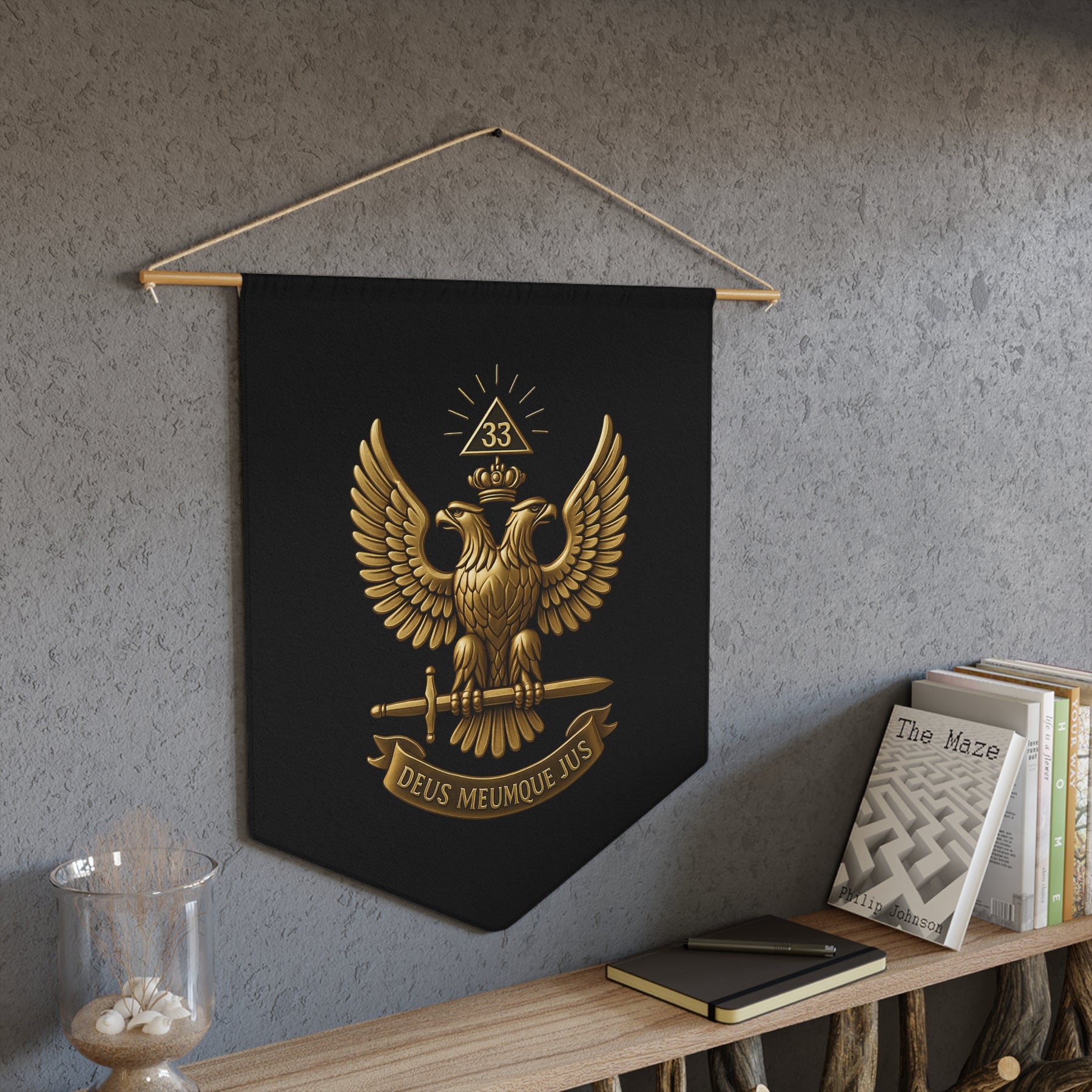 33rd Degree Scottish Rite Pennant - Deus Meumque Jus with Double Headed Eagle - Bricks Masons