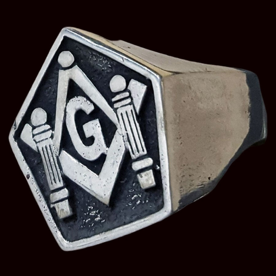 Masonic Ring with Columns in Silver Freemasonry Art 95 - Bricks Masons