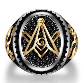 Master Mason Blue Lodge Ring - Black And Gold Square & Compass G - Bricks Masons