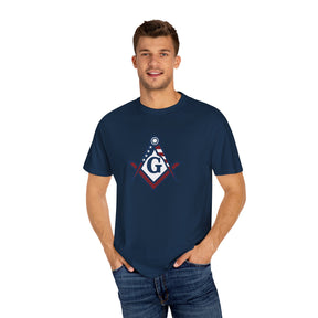 Master Mason Blue Lodge T-Shirt - Garment-Dyed USA Flag Mason - Bricks Masons